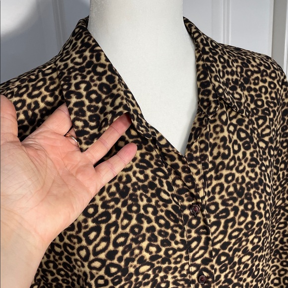 Spense Animal Print Shirt Midi Dress Size 14 Long Sleeve Brown Tan Button Up - Picture 4 of 14